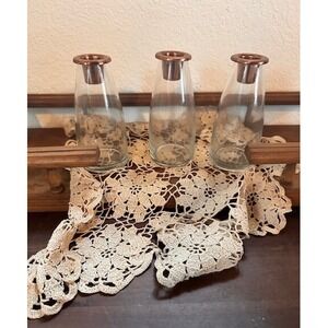 Set of 3 Glass Candle Holders with Copper and Glass Copper Tops‎  5" x 3"